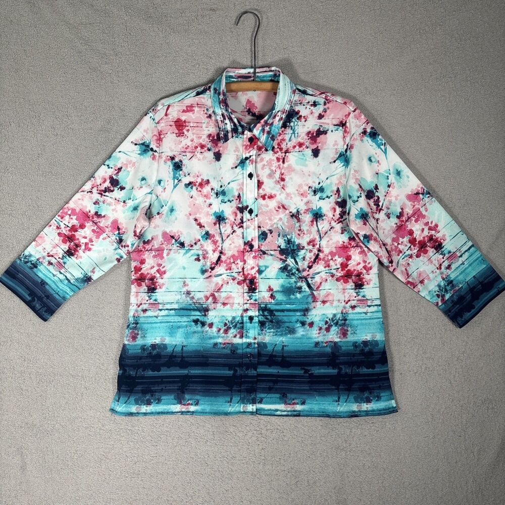 Alia Top Women's L Art To Wear Abstract Floral Ombre Boxy Water Colors Lagenlook